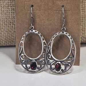 Women's Garnet Earrings Dangle Teardrop 925 Sterling Silver Deep Red Gemstone